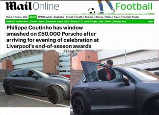 Philippe Coutinho tem carro apedrejado