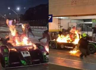 Carro de piloto brasileiro pega fogo durante corrida